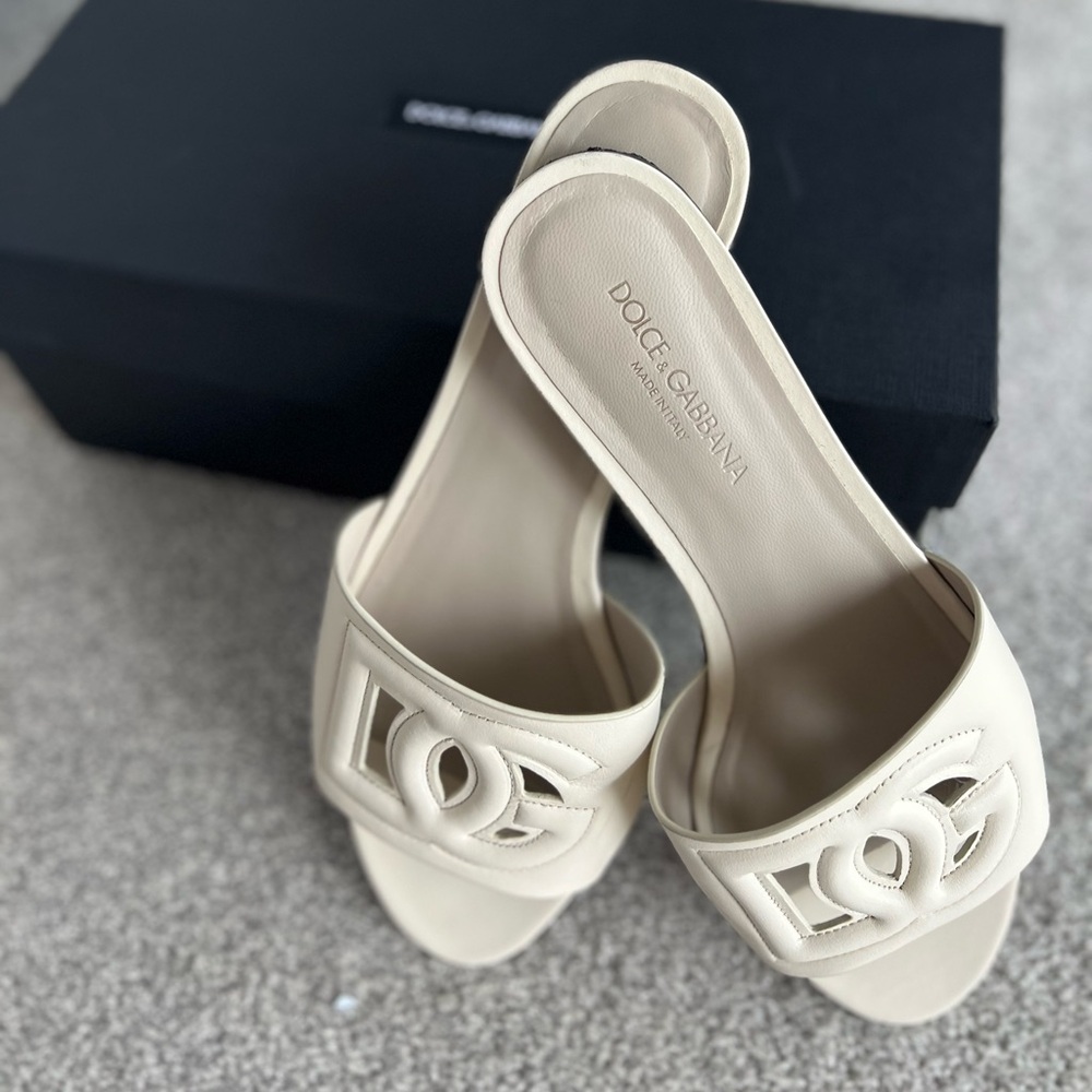 Dolce Gabbana cutout DG flat slide sandals 37